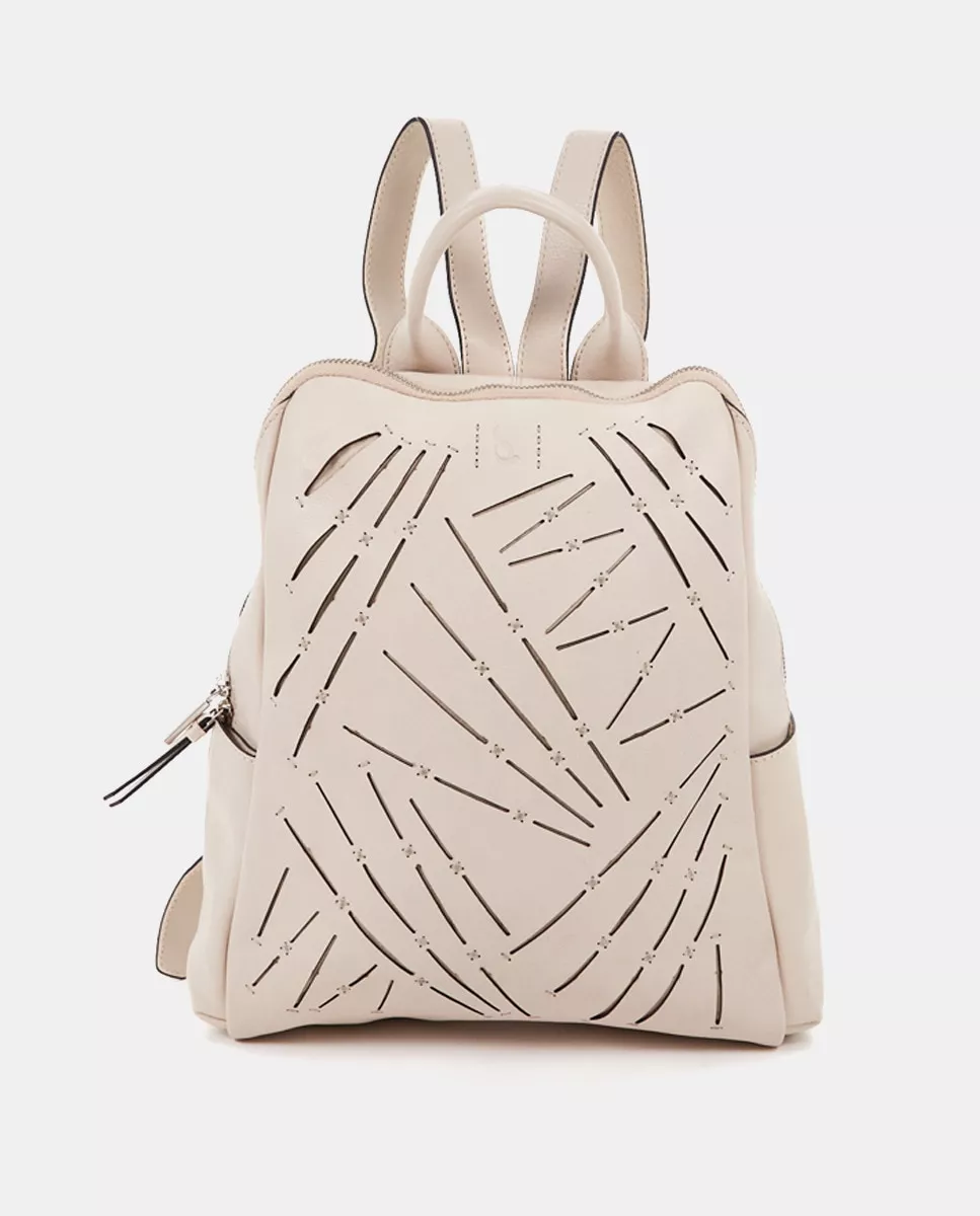 Abbacino - Mochila De Piel Troquelada En Beige Con Cierre Cremallera En Oferta Abbacino - Mochila De Piel Troquelada En Beige Con Cierre Cremallera Barato