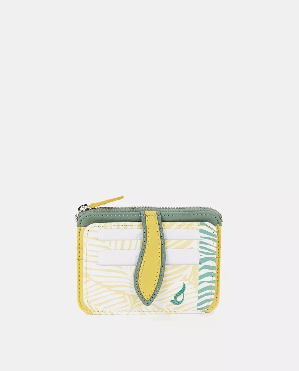 Abbacino - Tarjetero Con Monedero De Piel Con Estampado Tropical En Amarillo barato