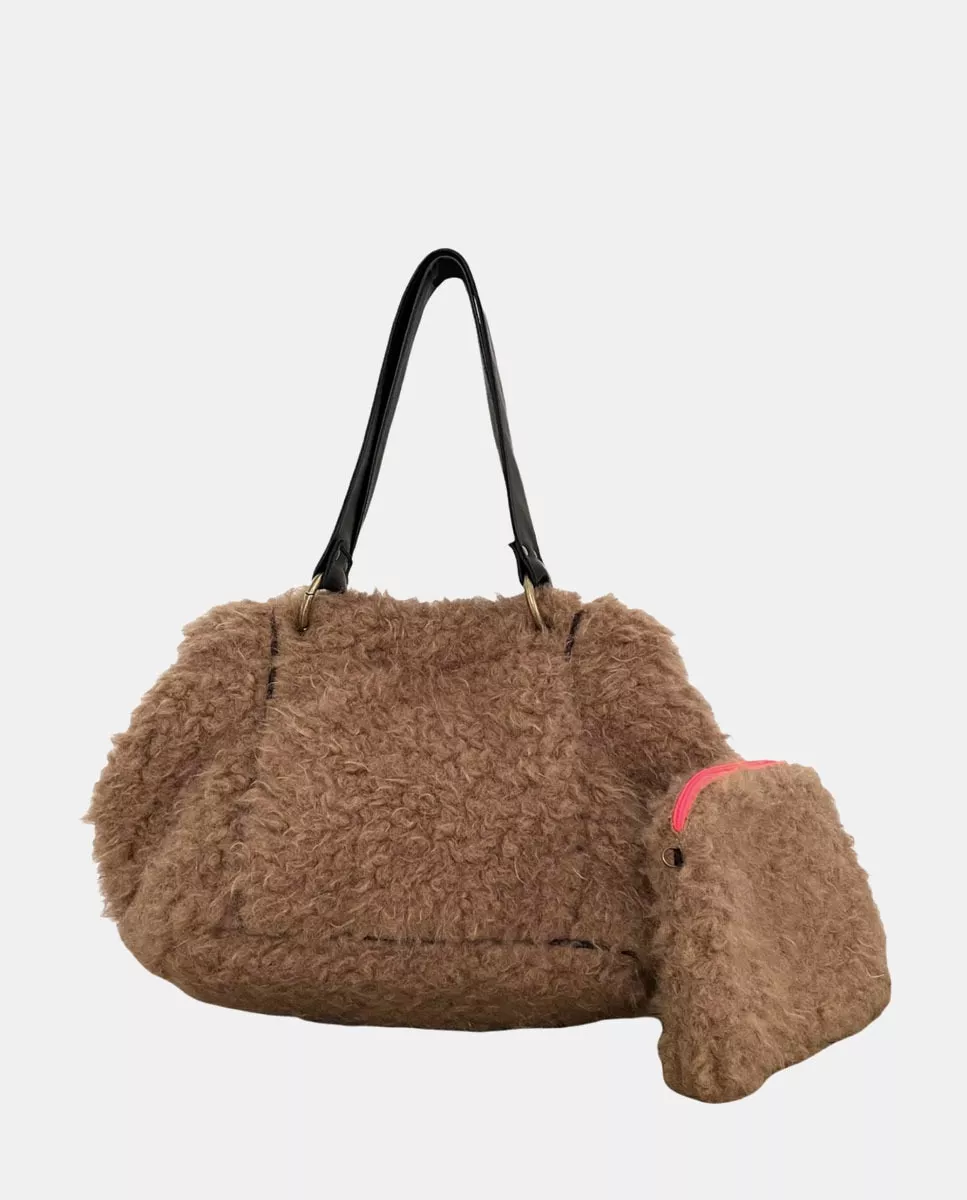 Allwelove - Bolso De Hombro Boston De Borrego En Beige Con Varias Asas barato