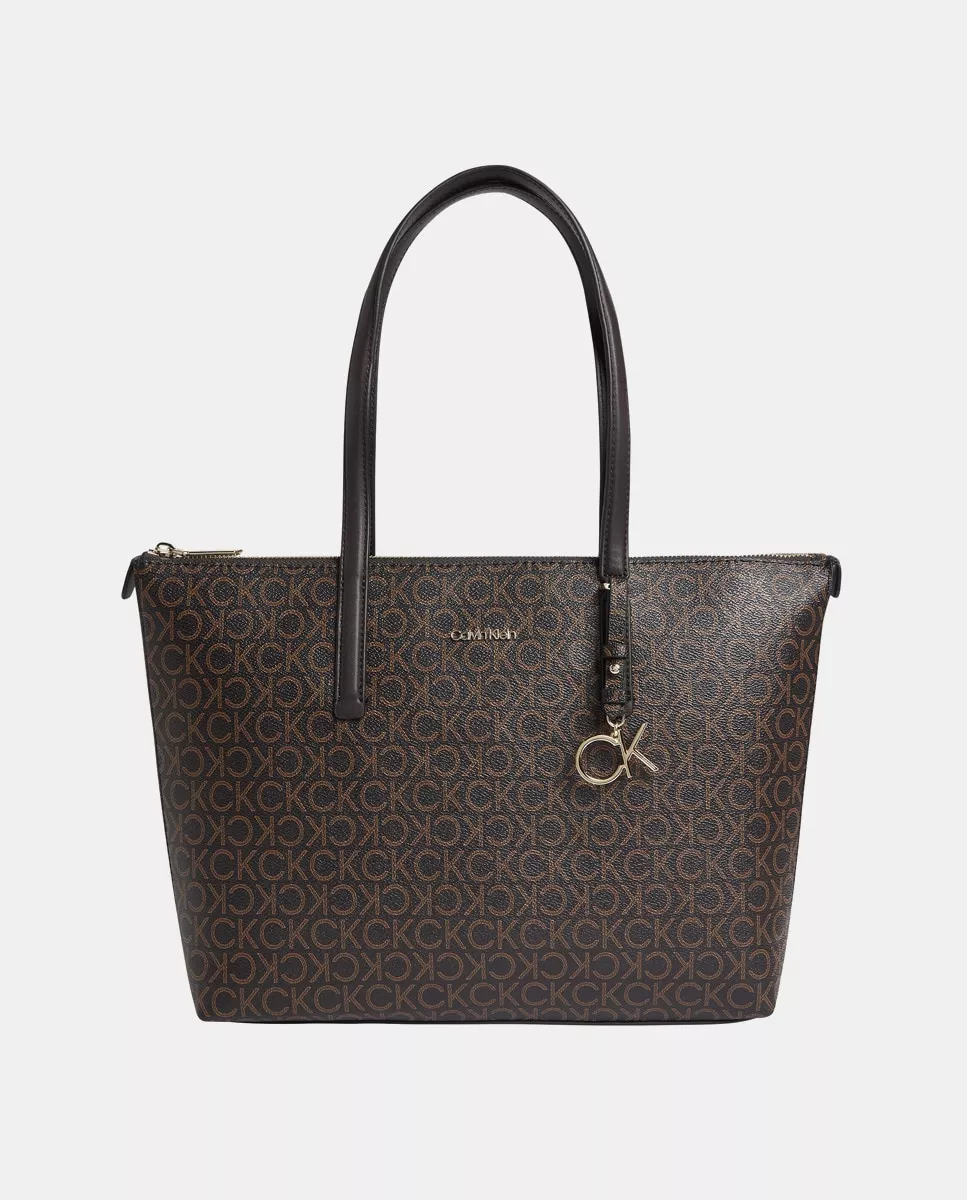 Calvin Klein - Bolso Shopper Mediano En Marrón Con Estampado De Logos En Oferta Calvin Klein - Bolso Shopper Mediano En Marrón Con Estampado De Logos Barato