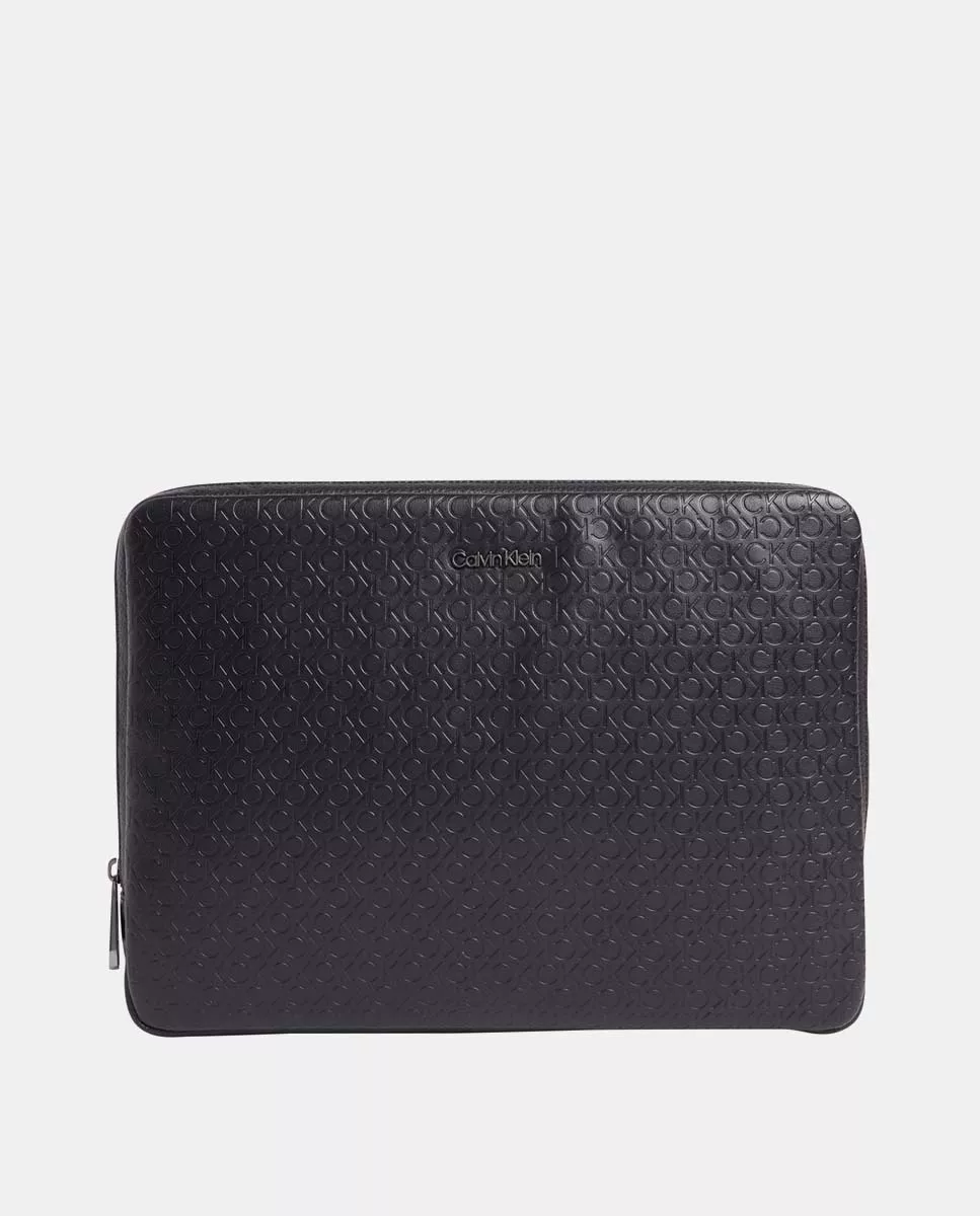 Calvin Klein - Funda De Portátil En Negro Con Estampado Monogram barato