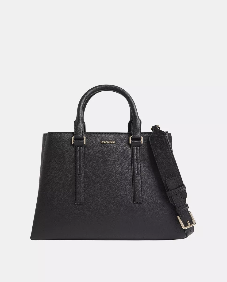 Calvin Klein - Tote Símil Piel En Negro Con Cierre Cremallera barato