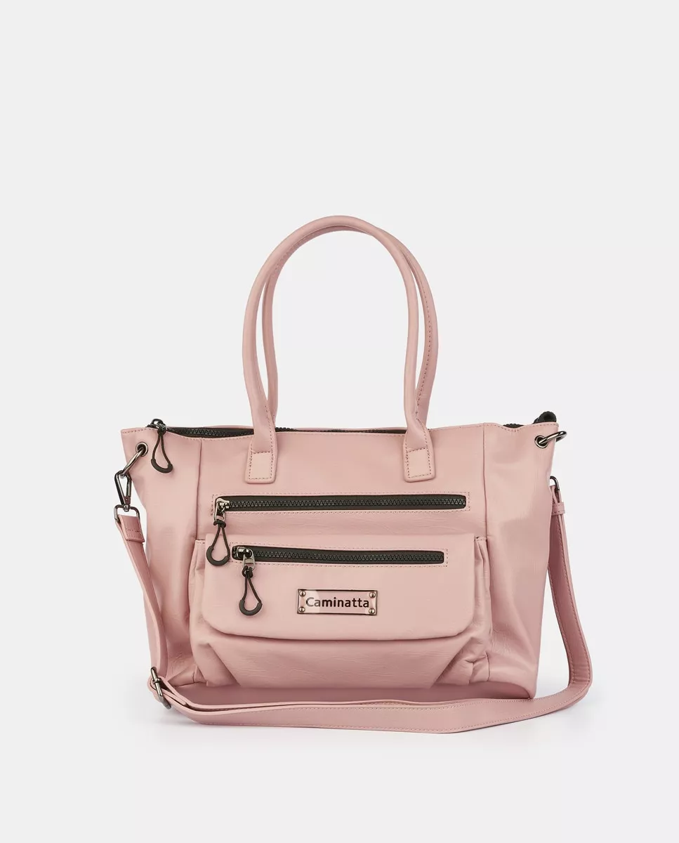 Caminatta - Bolso Shopper En Nude Con Acabado Charol barato