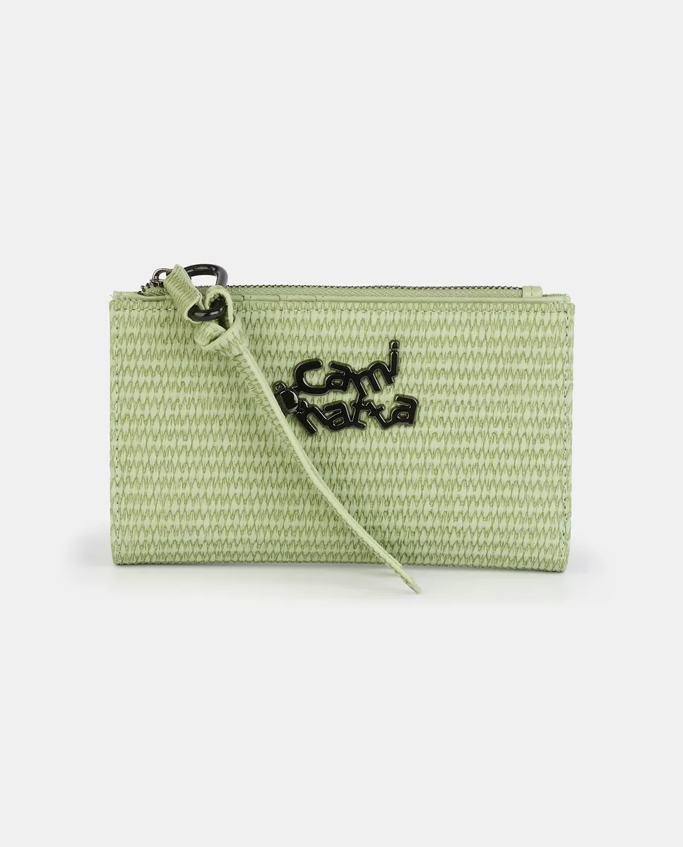 Caminatta - Cartera Mediana Efecto Rafia En Verde Claro Con Cremallera barato