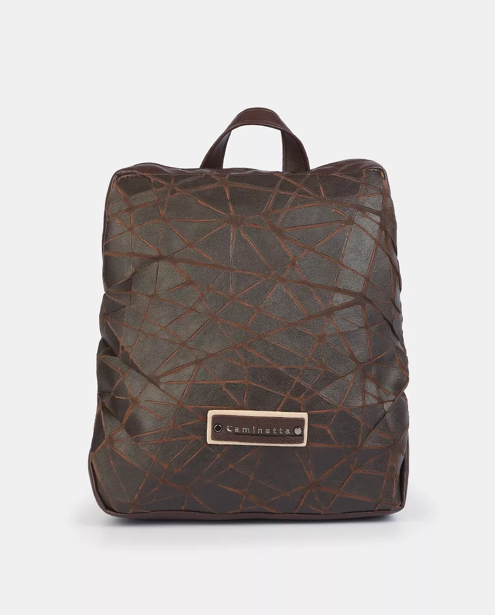 Caminatta - Mochila Mediana Marrón Craquelada Con Cremallera barato
