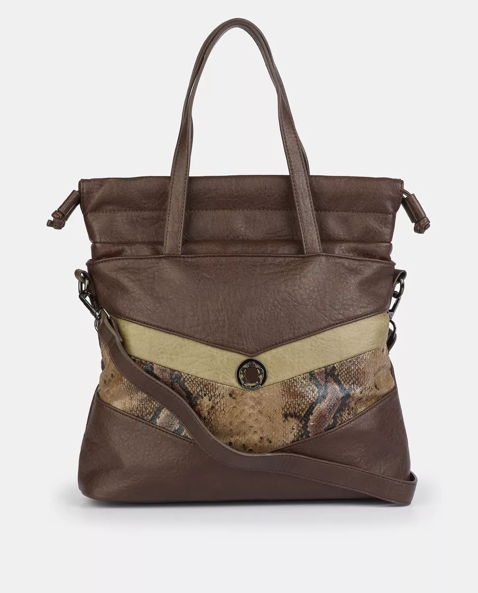 Caminatta - Shopper En Marrón Con Estampado Pachtwork A Contraste Y Bandolera Extraíble barato