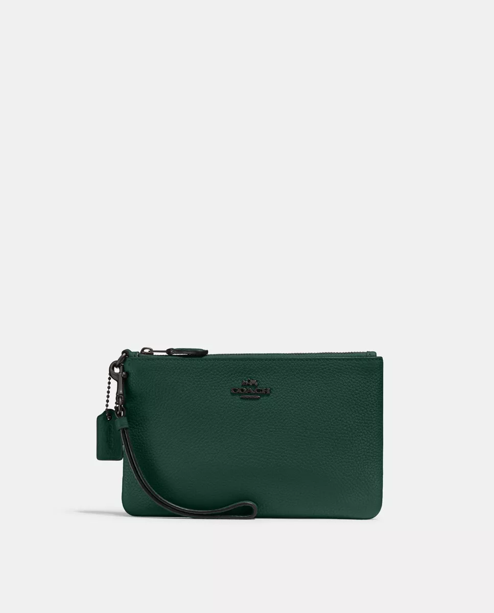 Coach - Pouch Pequeño Vristlet De Piel En Verde Con Cremallera barato