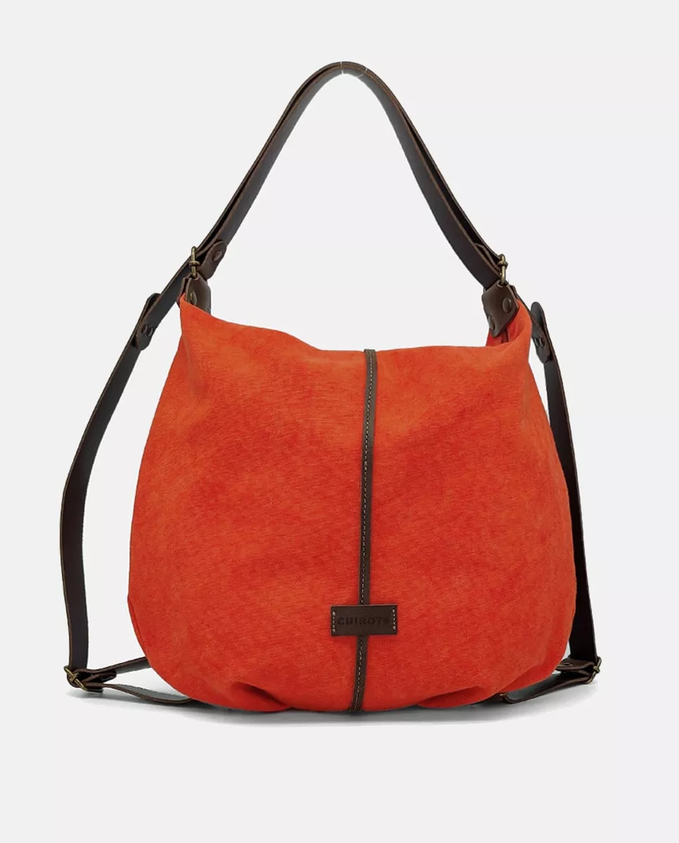 Cuirot´s - Hobo Grande Convertible En Mochila De Canvas En Naranja Con Cierre De Cremallera barato