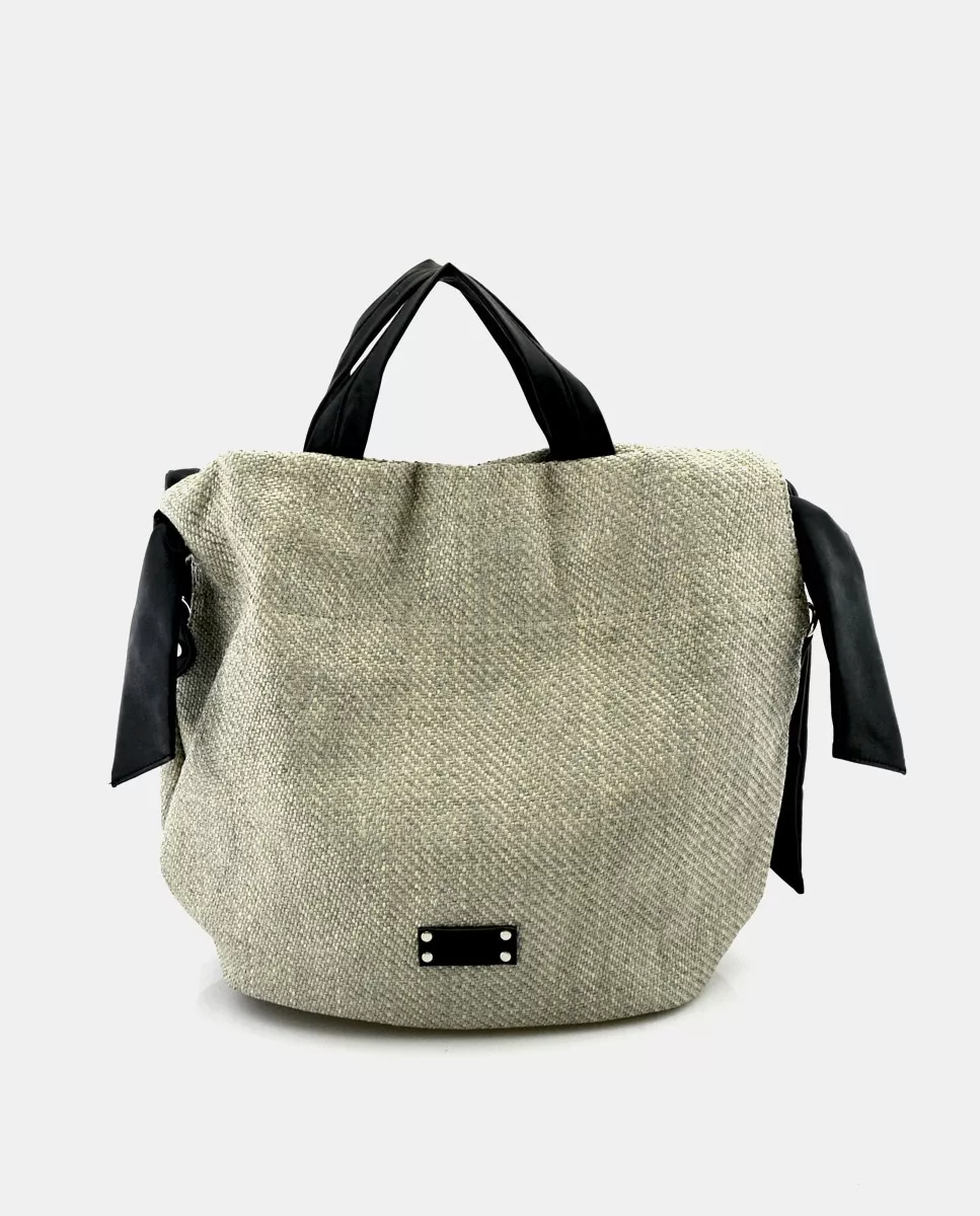 Dmr - Bolso De Mano De Rafia Sintética En Gris Con Lazos Laterales En Oferta Dmr - Bolso De Mano De Rafia Sintética En Gris Con Lazos Laterales Barato