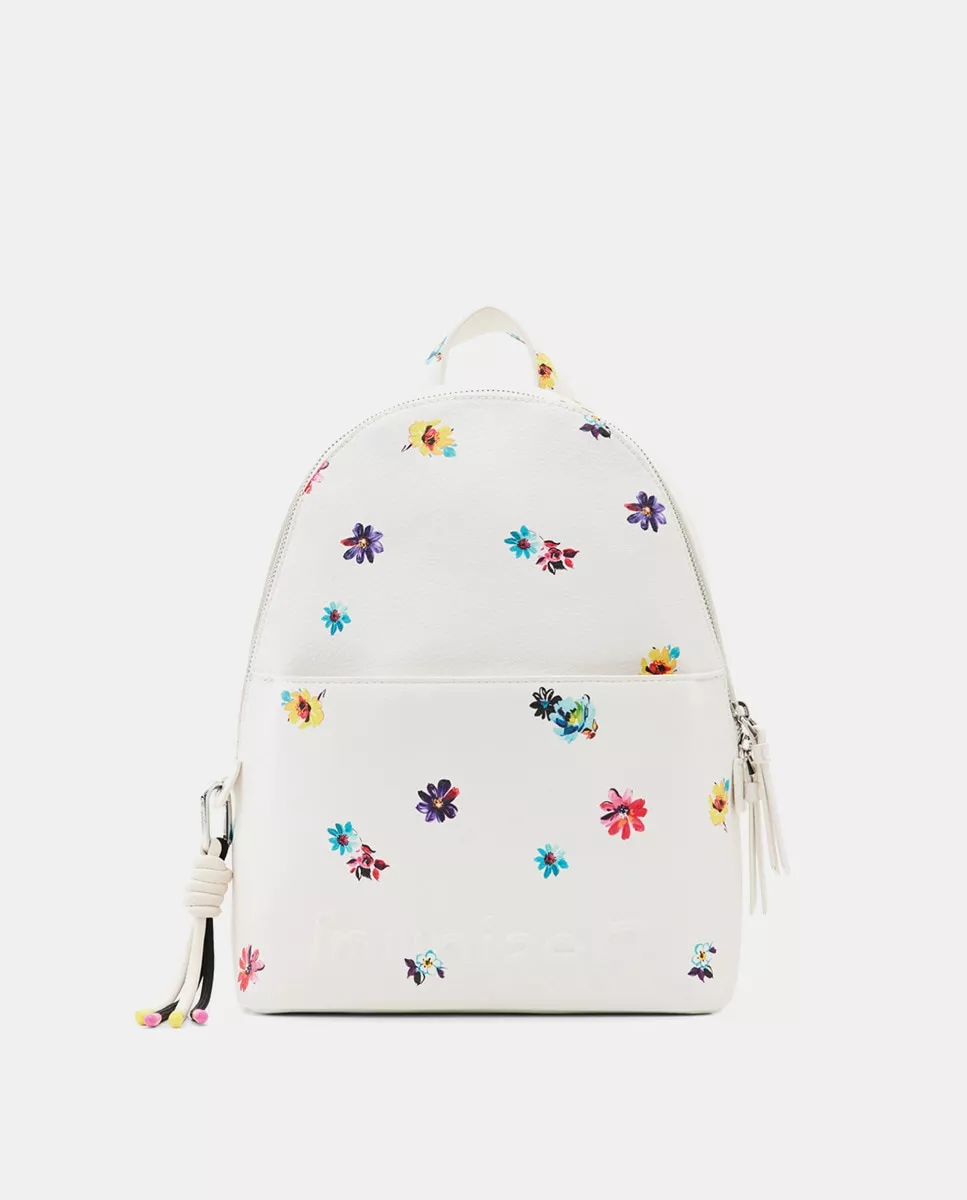 Desigual - Mochila Pequeña En Blanco Con Estampado De Flores barato