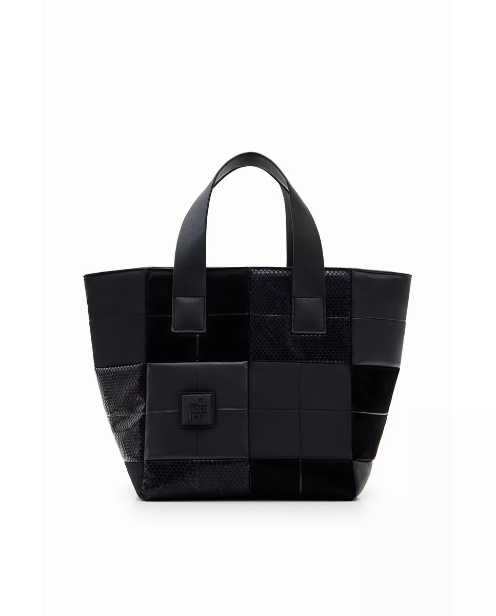 Desigual - Shopper Mediano En Negro Con Diferentes Texturas barato