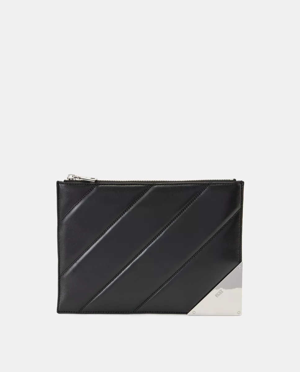 Dkny - Cartera De Mano De Piel De Cordero En Negro Con Detalle Metálico barato