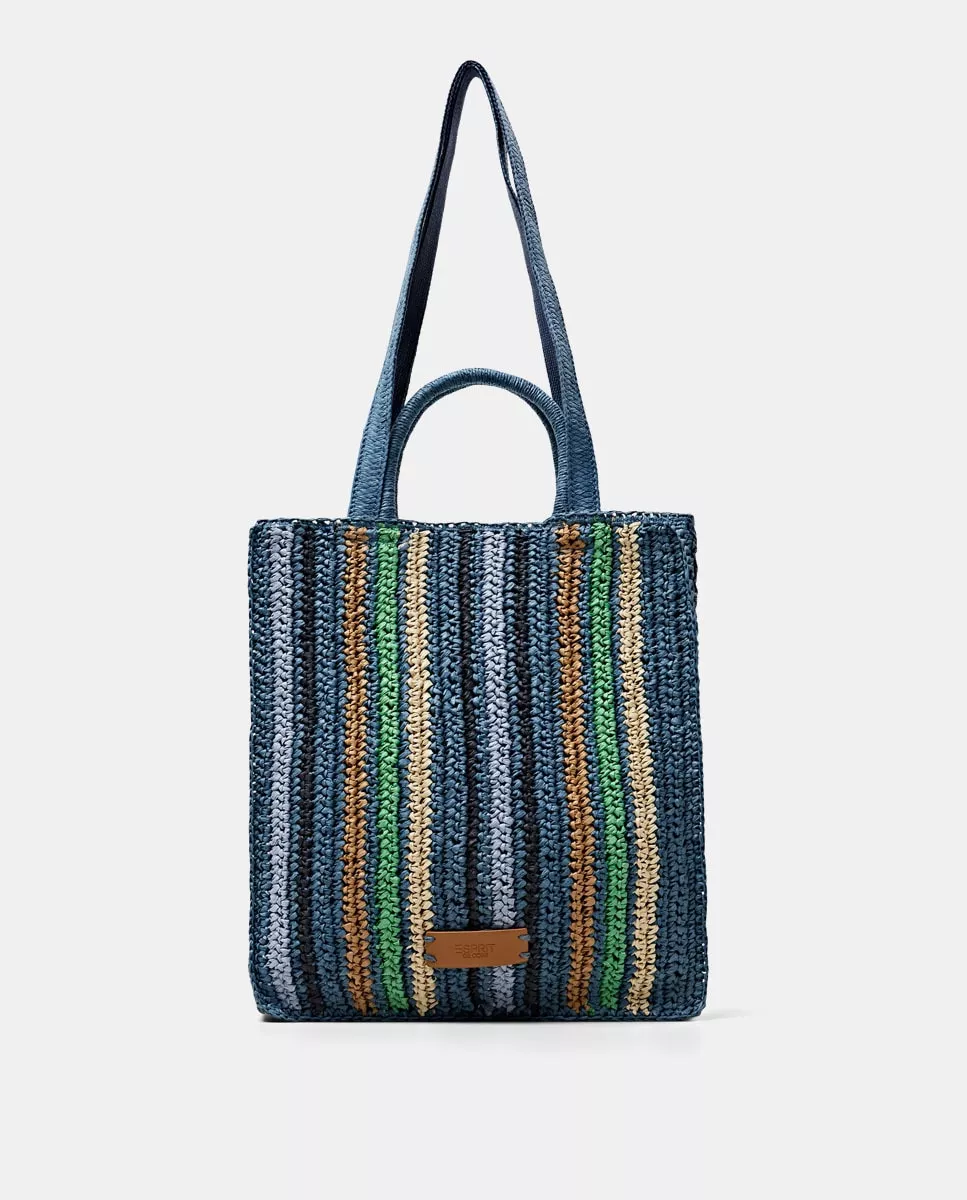 Esprit - Shopper De Papel Tejido De Rayas Multicolor Con Asa De Hombro barato