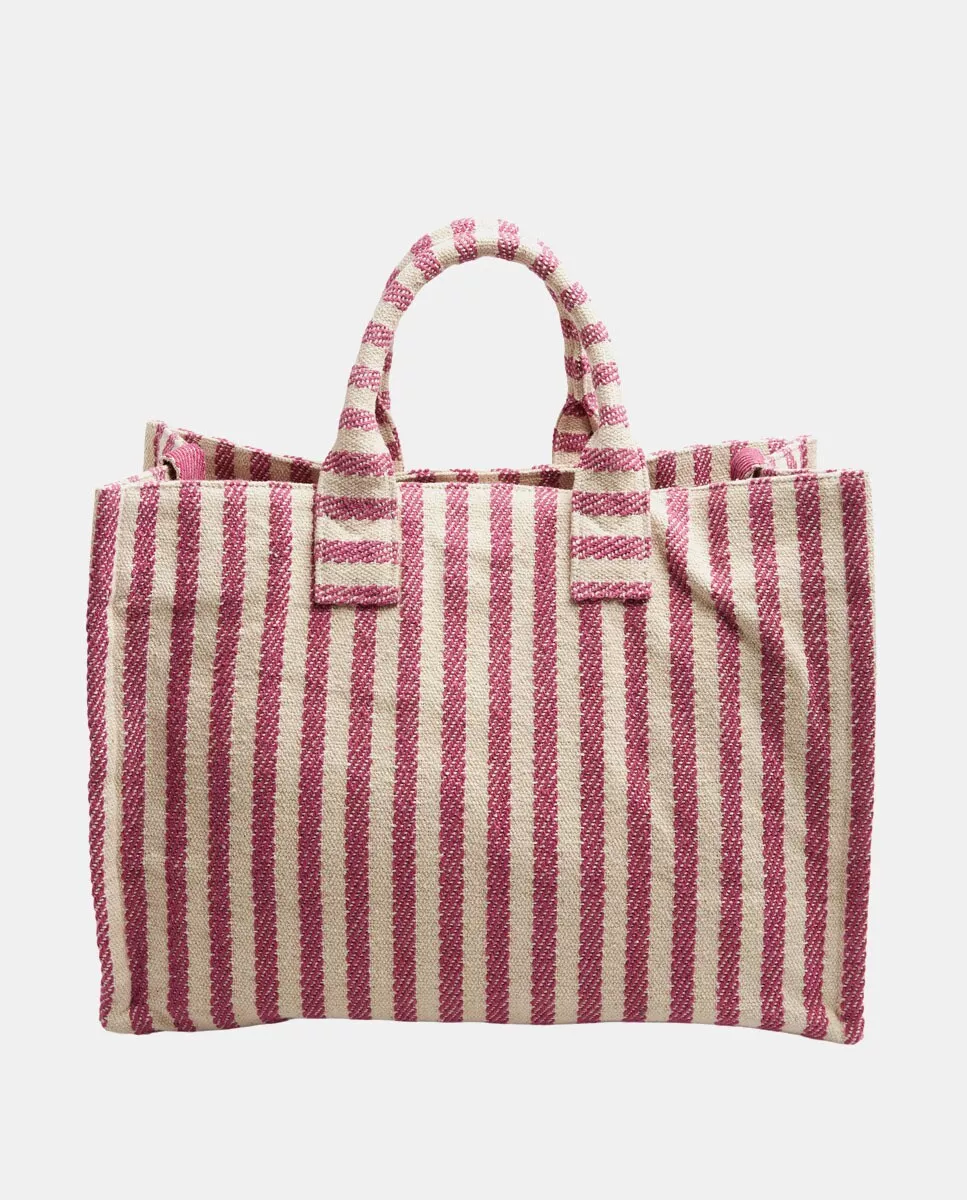 Esprit - Tote De Algodón A Rayas En Burdeos Con Bolsillos En Interior barato