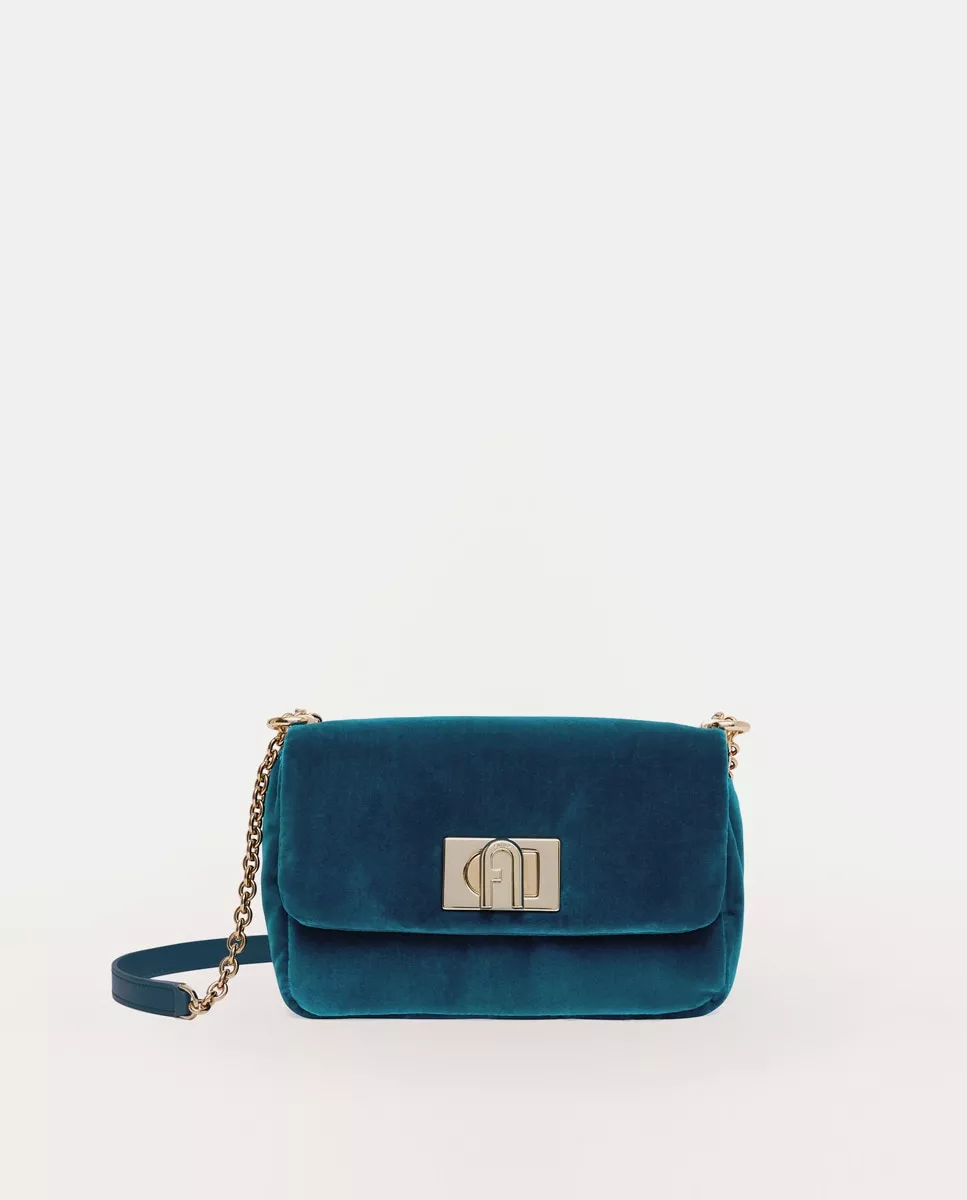 Furla - Bandolera Pequeña 1927 En Tejido Aterciopelado Azul Con Solapa En Oferta Furla - Bandolera Pequeña 1927 En Tejido Aterciopelado Azul Con Solapa Barato