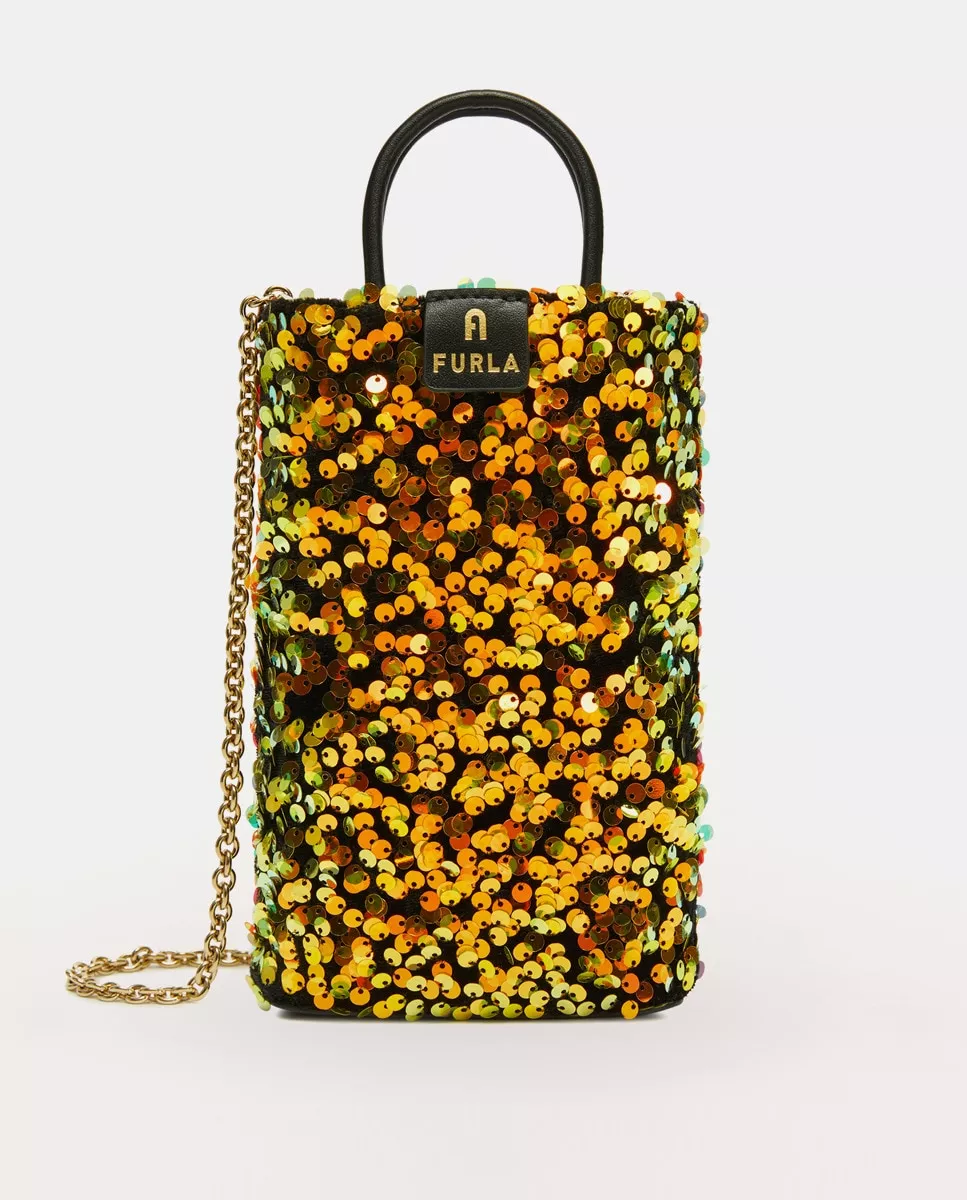 Furla - Bolso De Mano De Fiesta Vertical Mini Camelia Con Lentejuelas Amarillas En Oferta Furla - Bolso De Mano De Fiesta Vertical Mini Camelia Con Lentejuelas Amarillas Barato