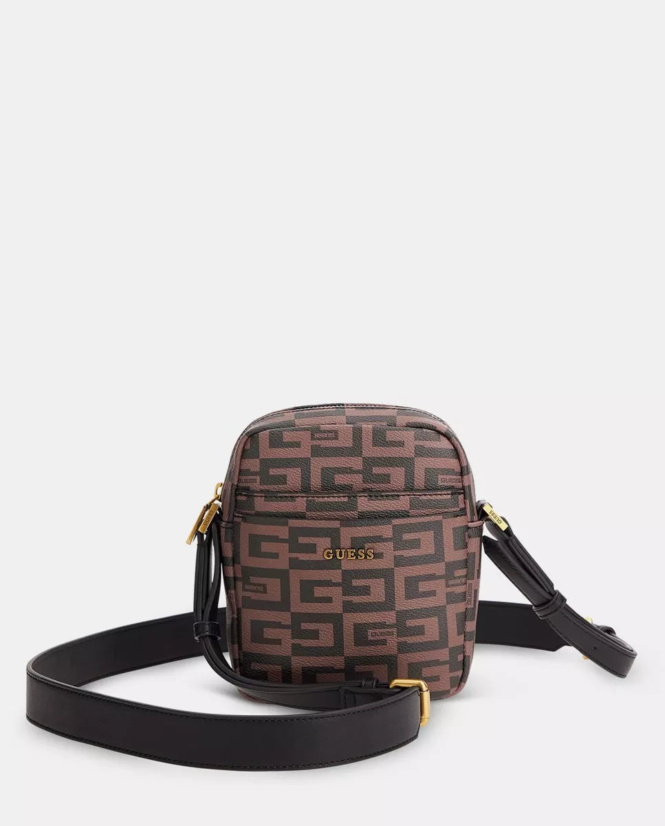 Guess - Bandolera En Marrón Estampado Con Cremallera Y Asa Ajustable barato