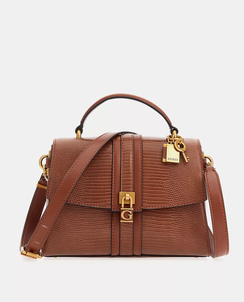 Guess - Bolso De Mano Ginevra En Marrón Con Grabado Animal Print En Oferta Guess - Bolso De Mano Ginevra En Marrón Con Grabado Animal Print Barato