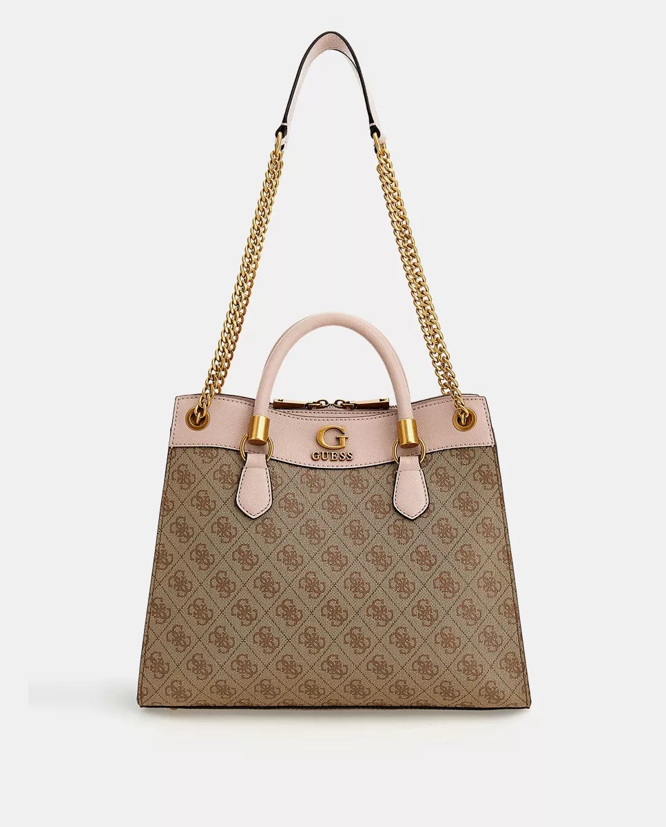 Guess - Bolso De Mano Nell En Beige Con Logo Estampado Y Detalles Rosas barato