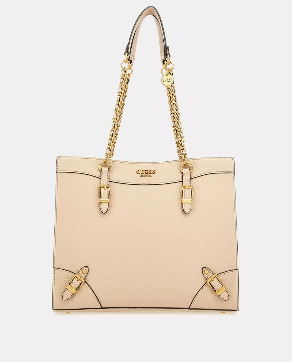 Guess - Tote En Crema Con Cierre Cremallera Y Asa De Cadena barato