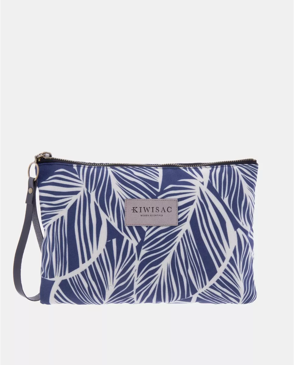 Kiwisac - Pouch En Azul Marino Con Estampado De Hojas Y Cierre De Cremallera barato