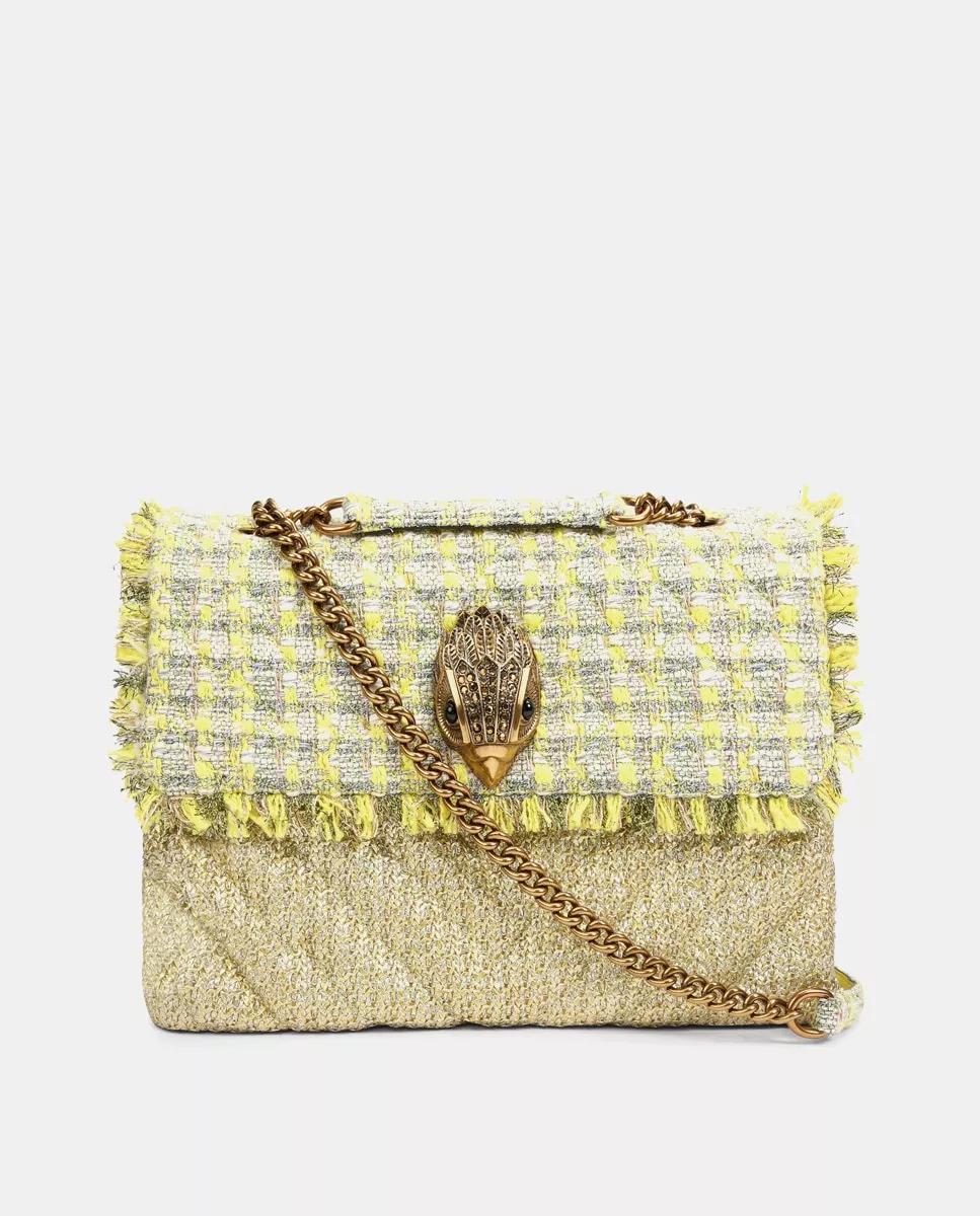 Kurt Geiger - Bolso De Hombro XXL Kensington De Rafia En Amarillo Con Flecos En Solapa barato