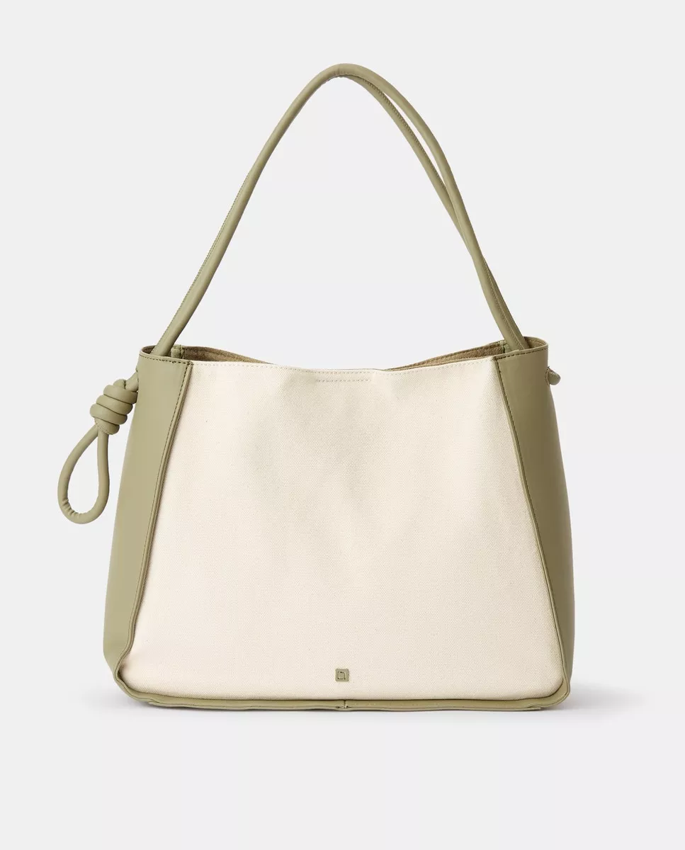 Lt - Bolso Shopper De Material Combinado Bicolor En Beige Y Verde Con Nudo Lateral En Oferta Lt - Bolso Shopper De Material Combinado Bicolor En Beige Y Verde Con Nudo Lateral Barato