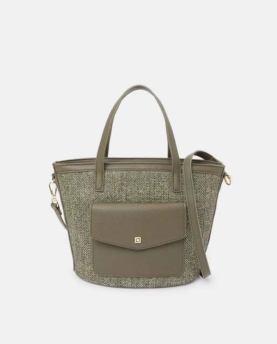 Lt - Bolso Shopper Pequeño De Rafia Sintética En Kaki Con Asa Larga Extraíble En Oferta Lt - Bolso Shopper Pequeño De Rafia Sintética En Kaki Con Asa Larga Extraíble Barato