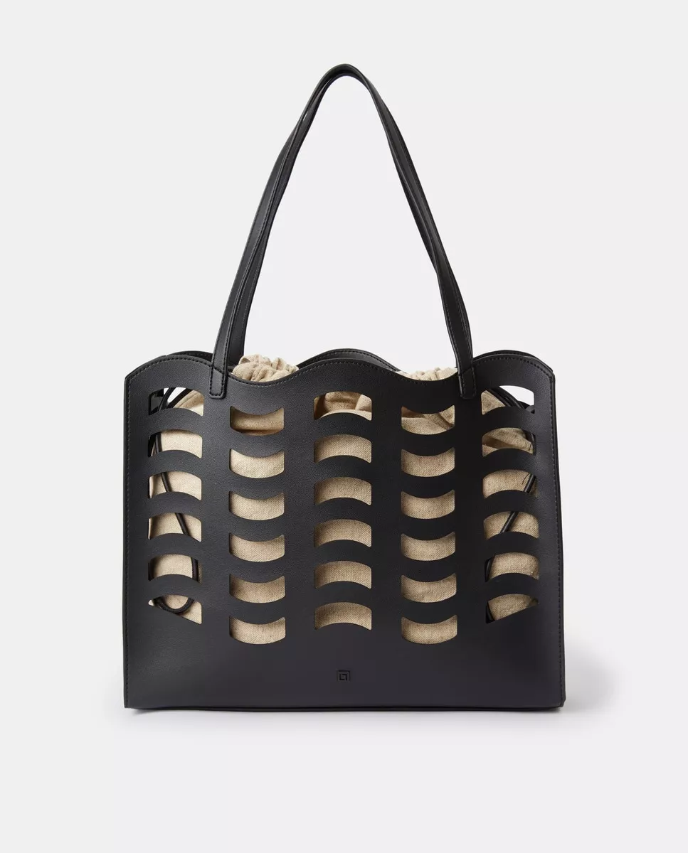LT - Bolso Shopper Troquelado En Negro Con Funda Interior barato
