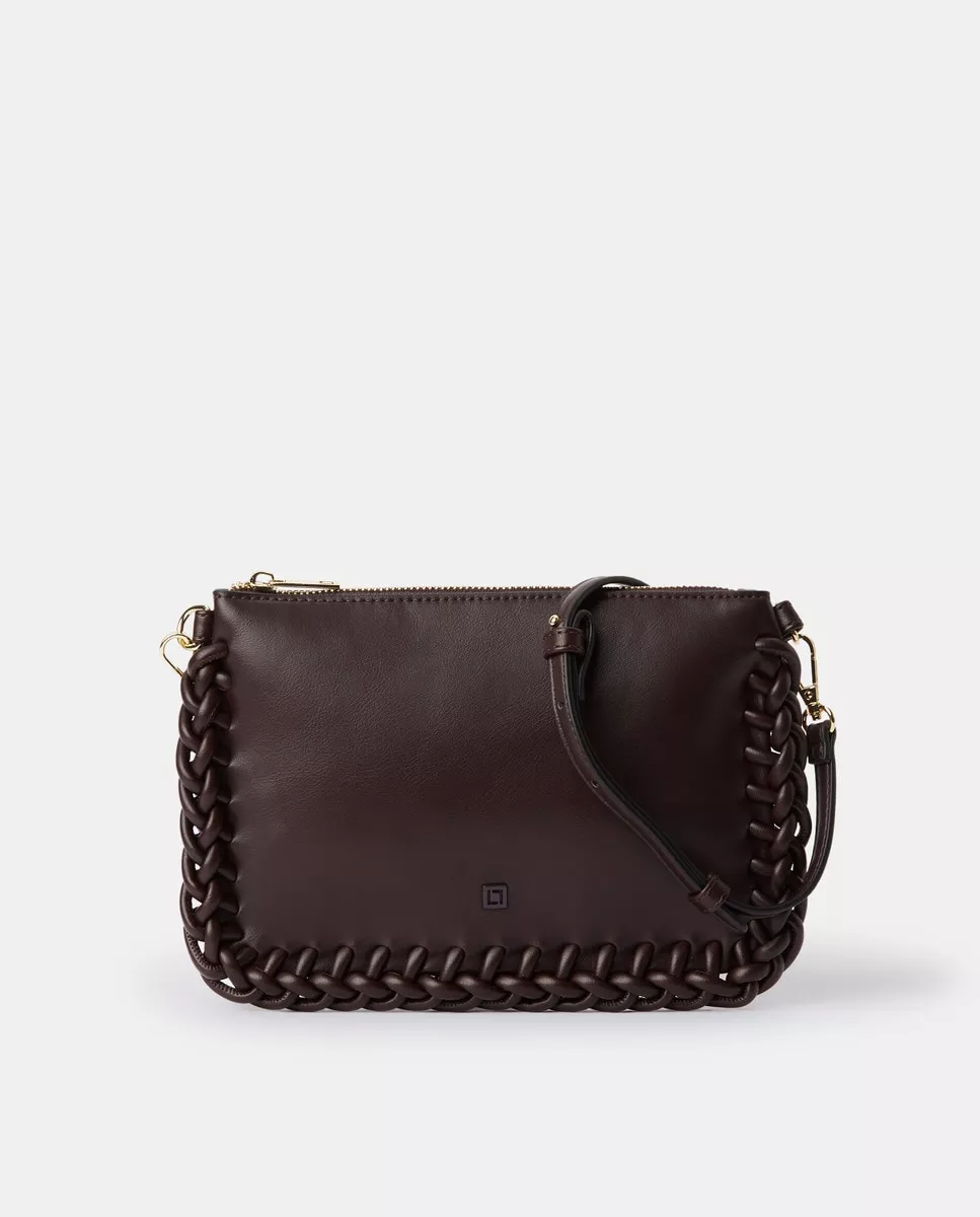 LT - Cartera De Mano En Color Chocolate Con Trenzado barato
