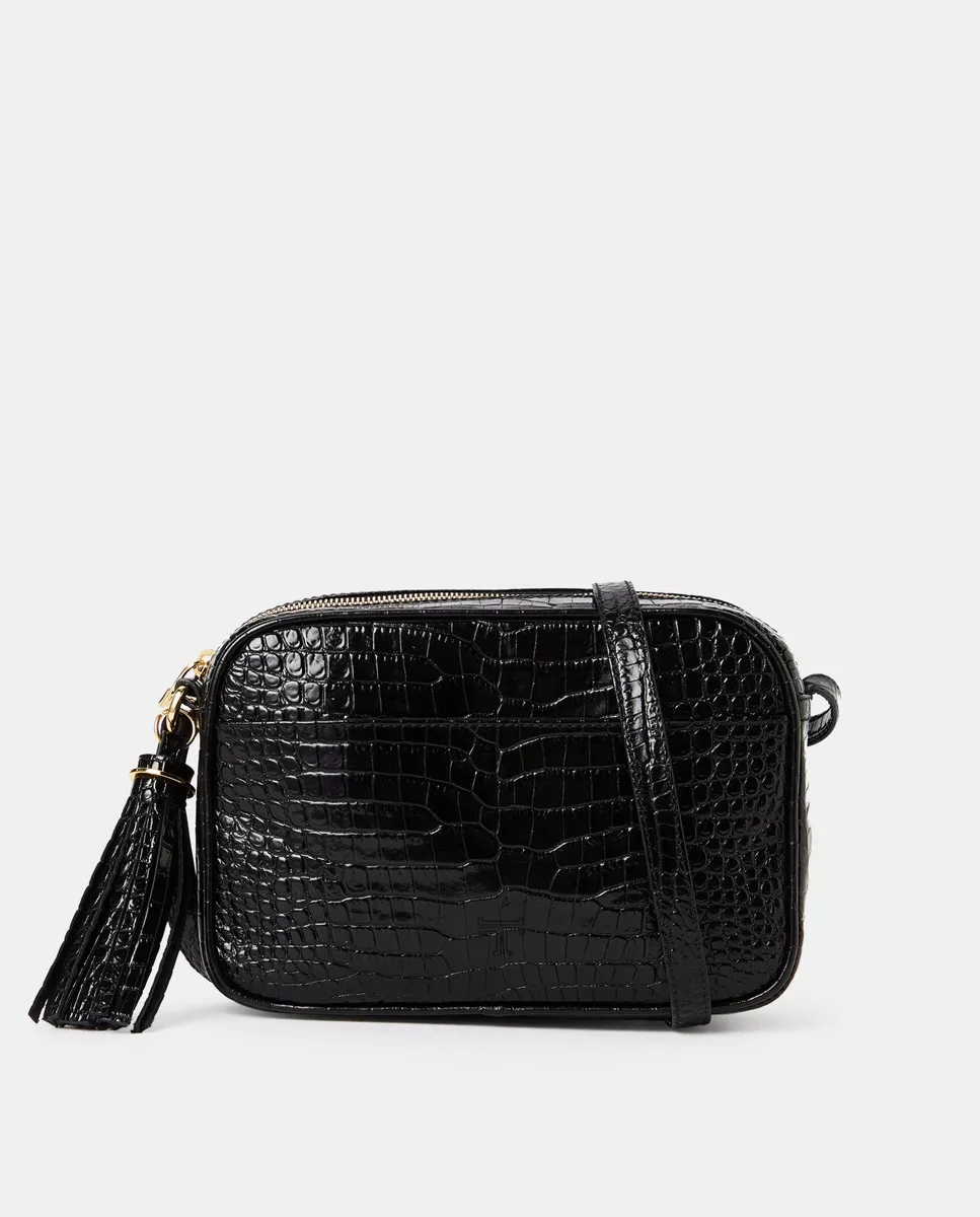 Latouche - Bandolera Pequeña De Piel Grabada En Negro Con Detalle De Borla En Oferta Latouche - Bandolera Pequeña De Piel Grabada En Negro Con Detalle De Borla Barato