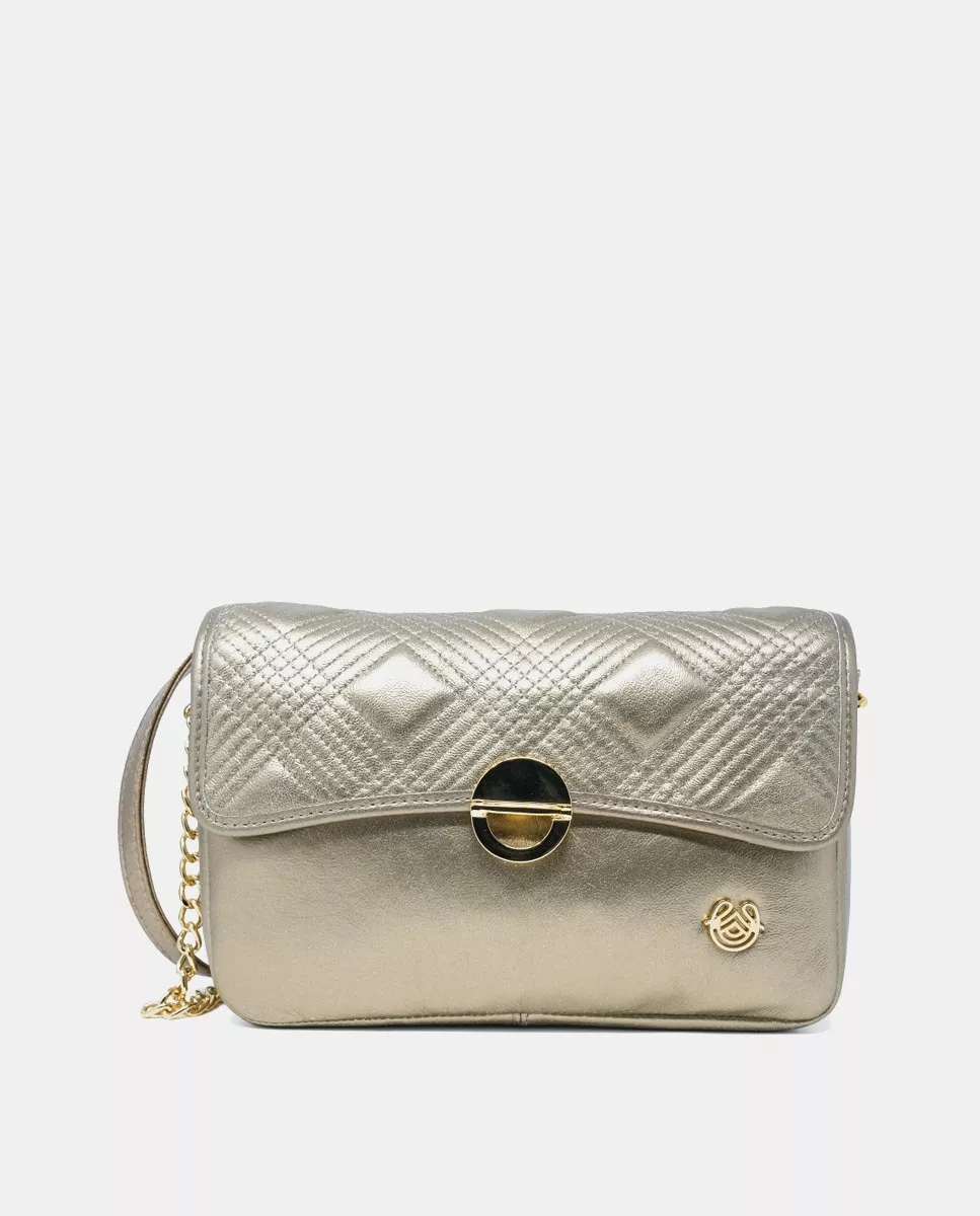 Laura Valle - Bandolera Pequeña De Piel Acolchada En Dorado Con Solapa barato