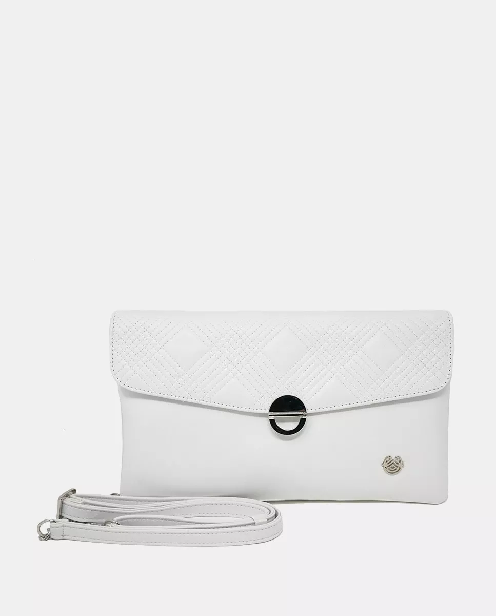 Laura Valle - Cartera De Mano Mediana De Piel Acolchada En Blanco Con Solapa En Oferta Laura Valle - Cartera De Mano Mediana De Piel Acolchada En Blanco Con Solapa Barato
