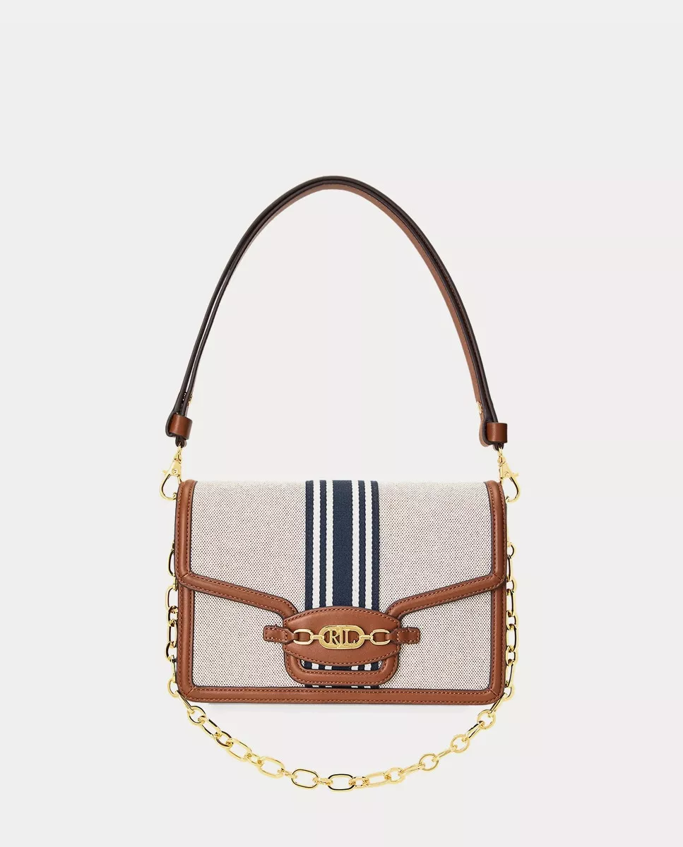 Lauren Ralph Lauren - Bolso De Hombro De Algodón Sydnee En Beige Con Rayas Y Asa De Cadena En Oferta Lauren Ralph Lauren - Bolso De Hombro De Algodón Sydnee En Beige Con Rayas Y Asa De Cadena Barato