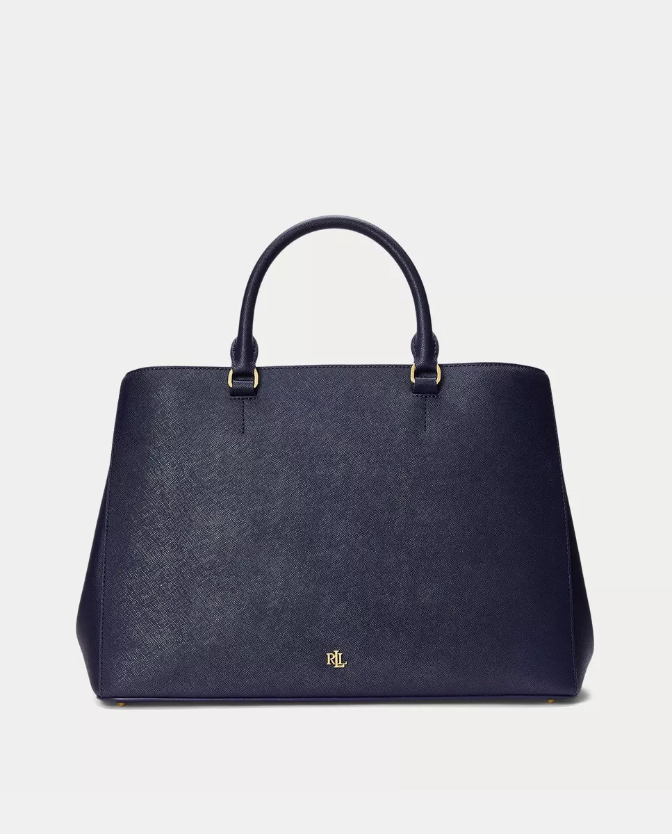 Lauren Ralph Lauren -  Bolso De Mano Grande Hanna De Piel En Azul Marino Con Rayas Y Bandolera Extraíble barato