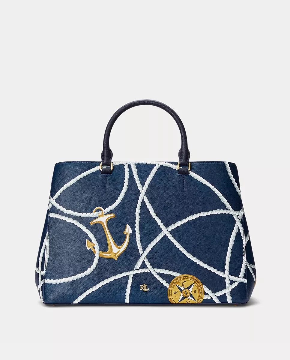 Lauren Ralph Lauren - Bolso De Mano Grande Hanna De Piel En Azul Marino Estampado Con Bandolera Extraíble barato
