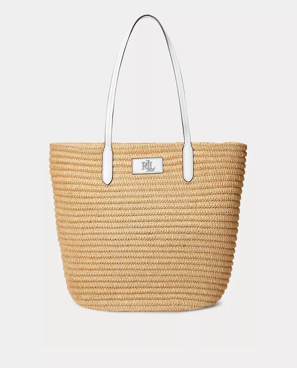 Lauren Ralph Lauren - Capazo De Rafia Brie En Natural Con Asas Y Logo En Blanco barato