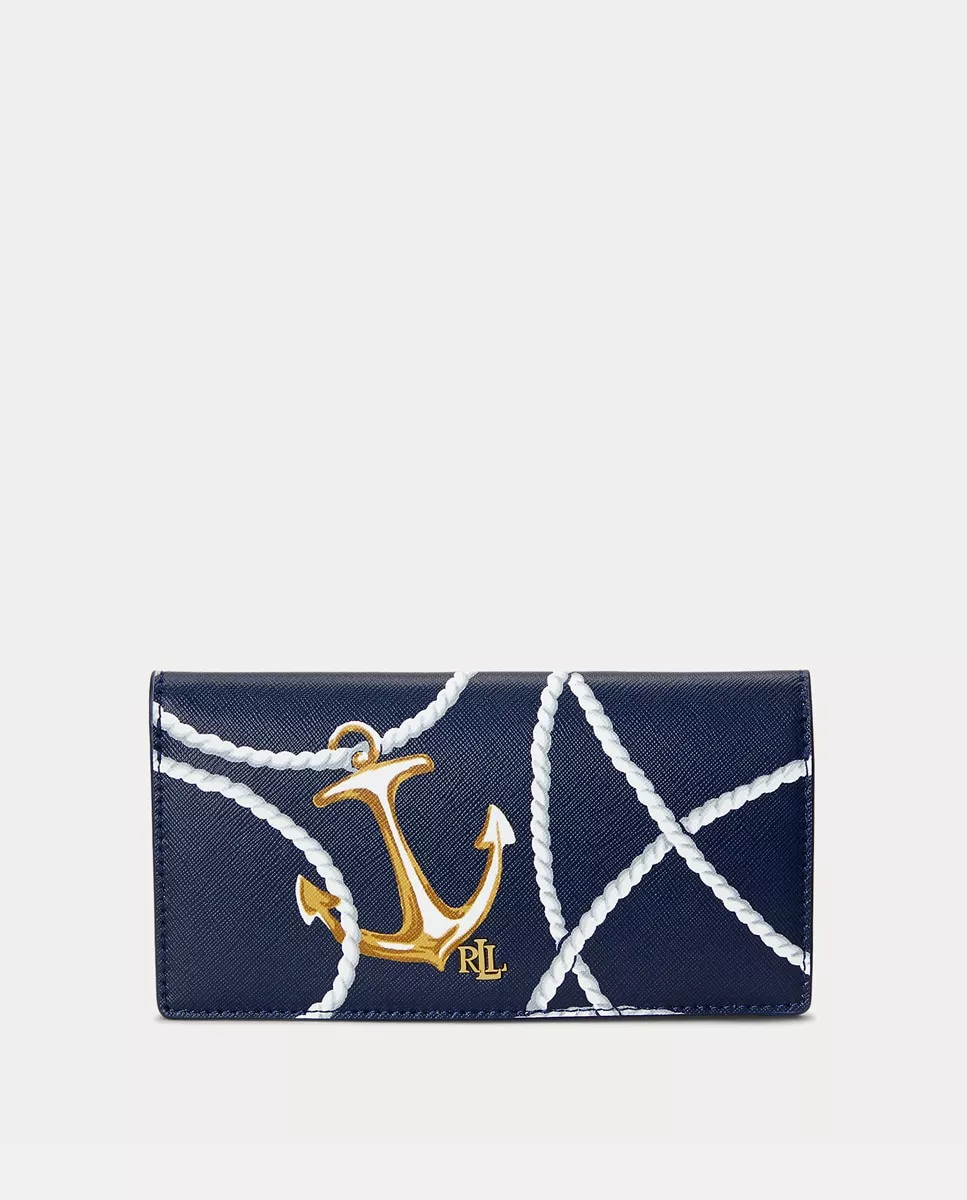 Lauren Ralph Lauren - Cartera Mediana De Piel En Azul Marino Con Estampado Marinero barato