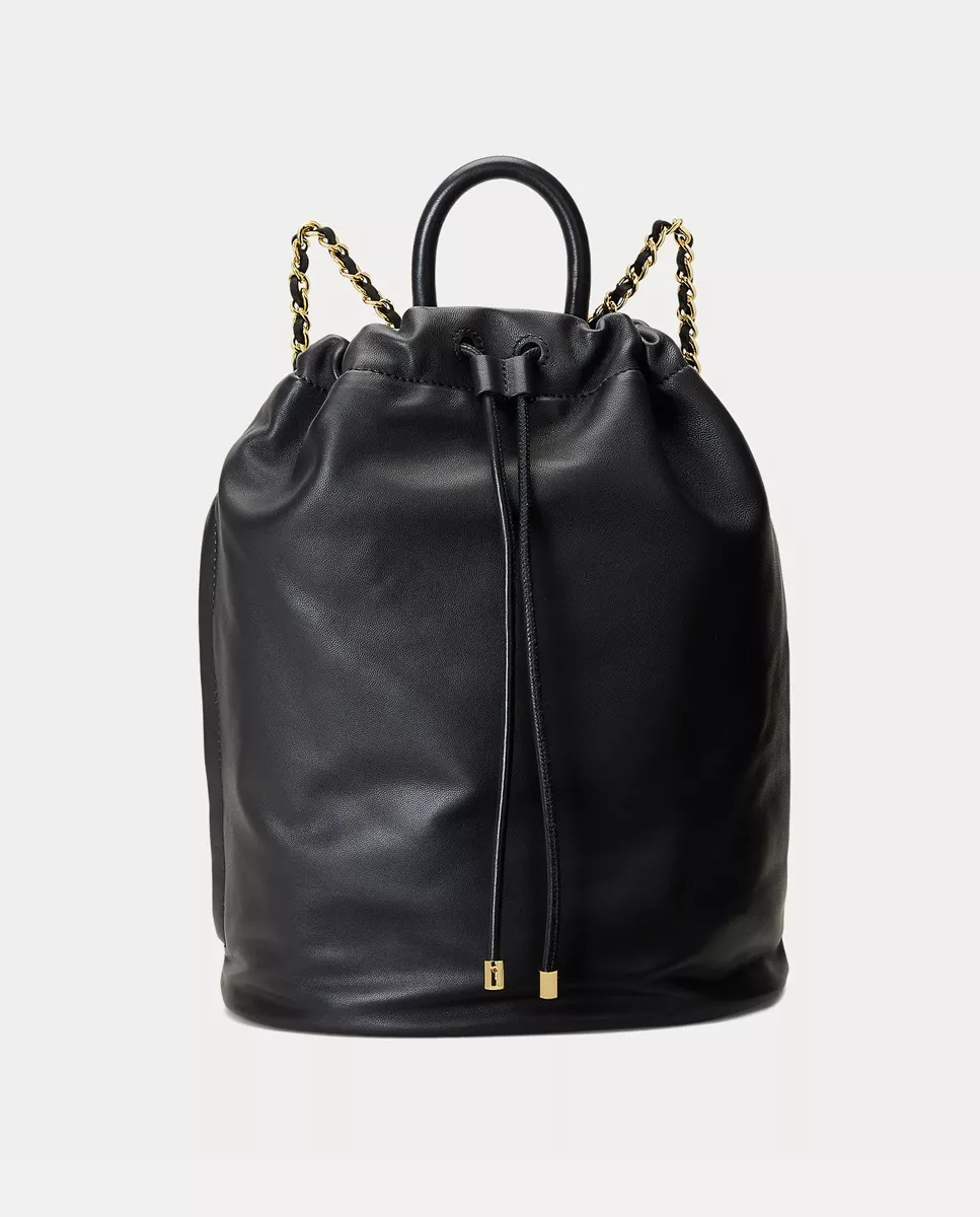 Lauren Ralph Lauren - Mochila De Piel Tipo Saco Izzie En Negro Con Cierre De Cordón Y Botón Imantado barato