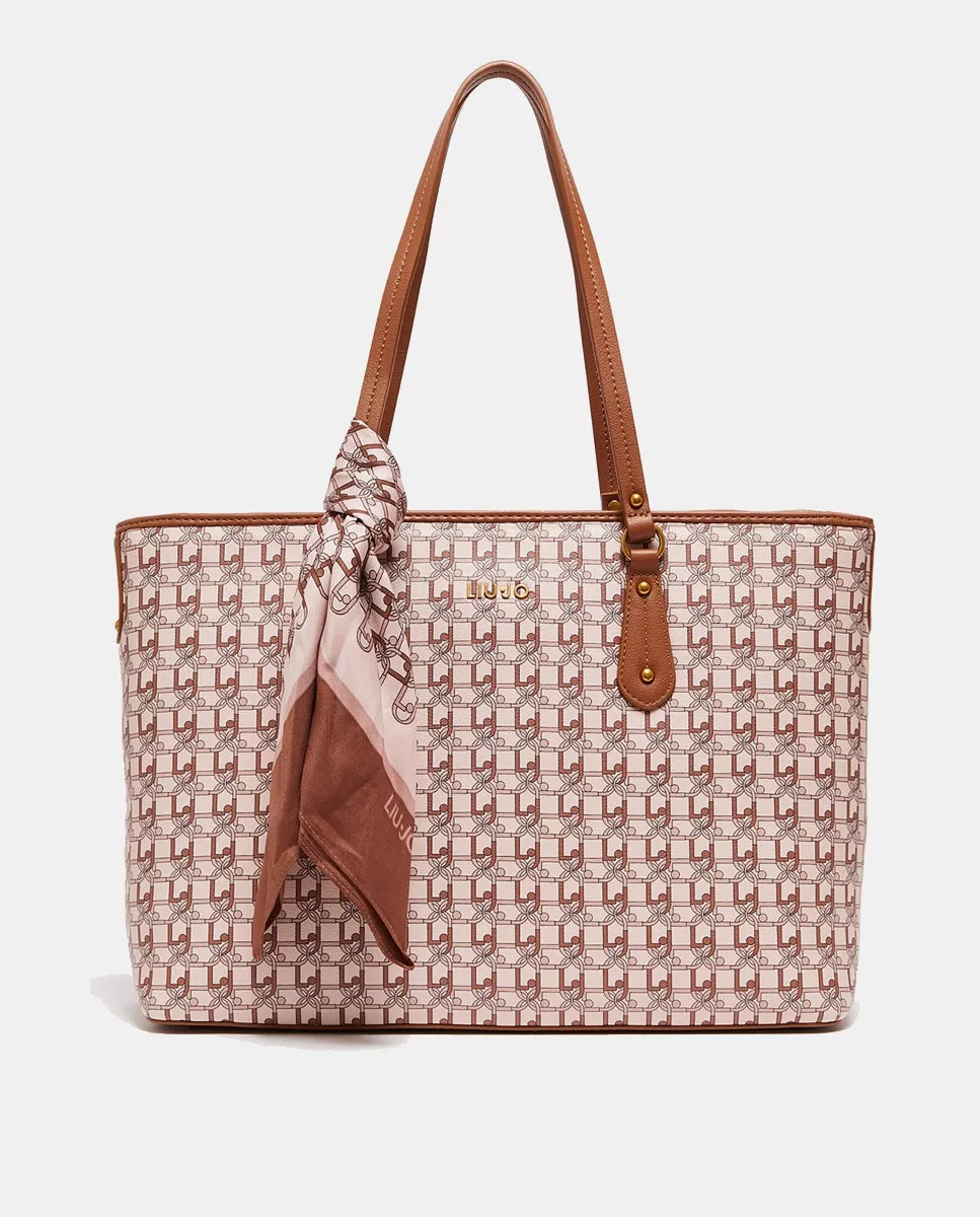 Liu Jo - Bolso Shopper En Tonos Marrones Con Print De Logos Y Pañuelo barato