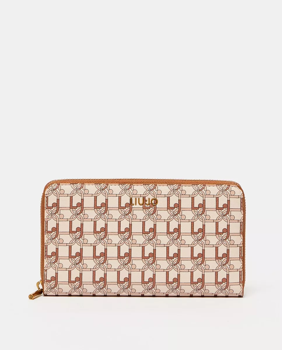 Liu Jo - Cartera Grande Con Estampado Marrón Claro Con Cremallera En Oferta Liu Jo - Cartera Grande Con Estampado Marrón Claro Con Cremallera Barato