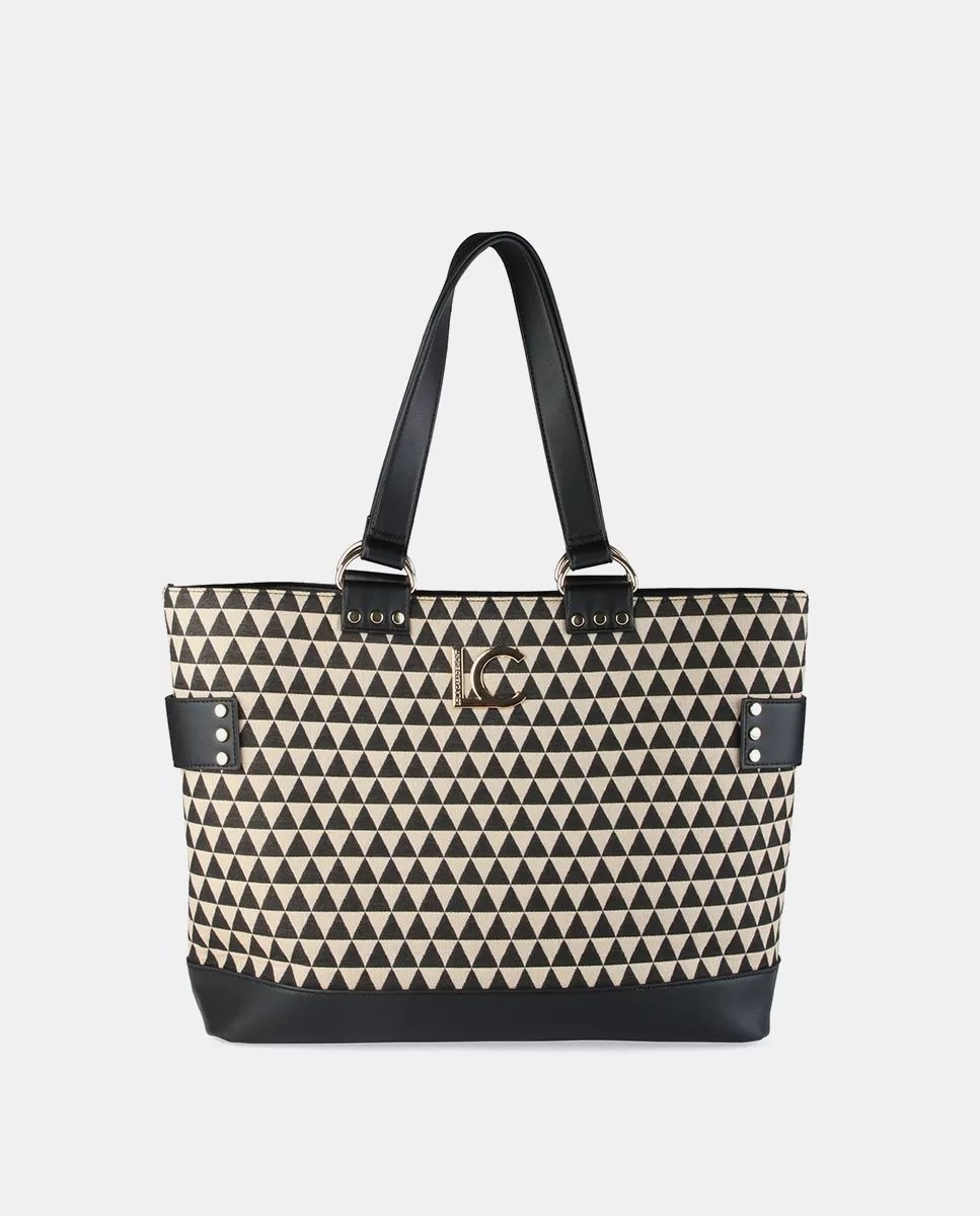 Lola Casademunt - Shopper Con Estampado Geométrico Con Detalles Efecto Piel En Oferta Lola Casademunt - Shopper Con Estampado Geométrico Con Detalles Efecto Piel Barato