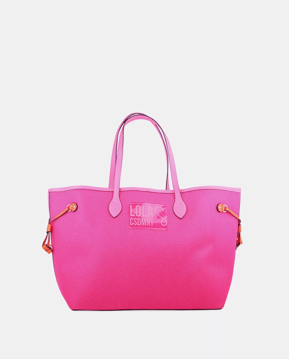 Lola Casademunt - Shopper Efecto Piel Y Rejilla En Fucsia Con Cierre Cremallera barato