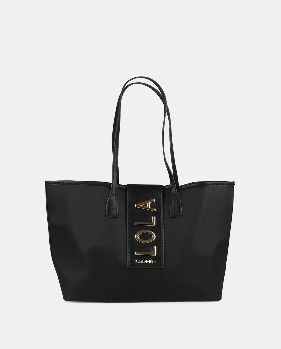 Lola Casademunt - Shopper Metalizado En Negro Con Logo Y Cierre Cremallera barato