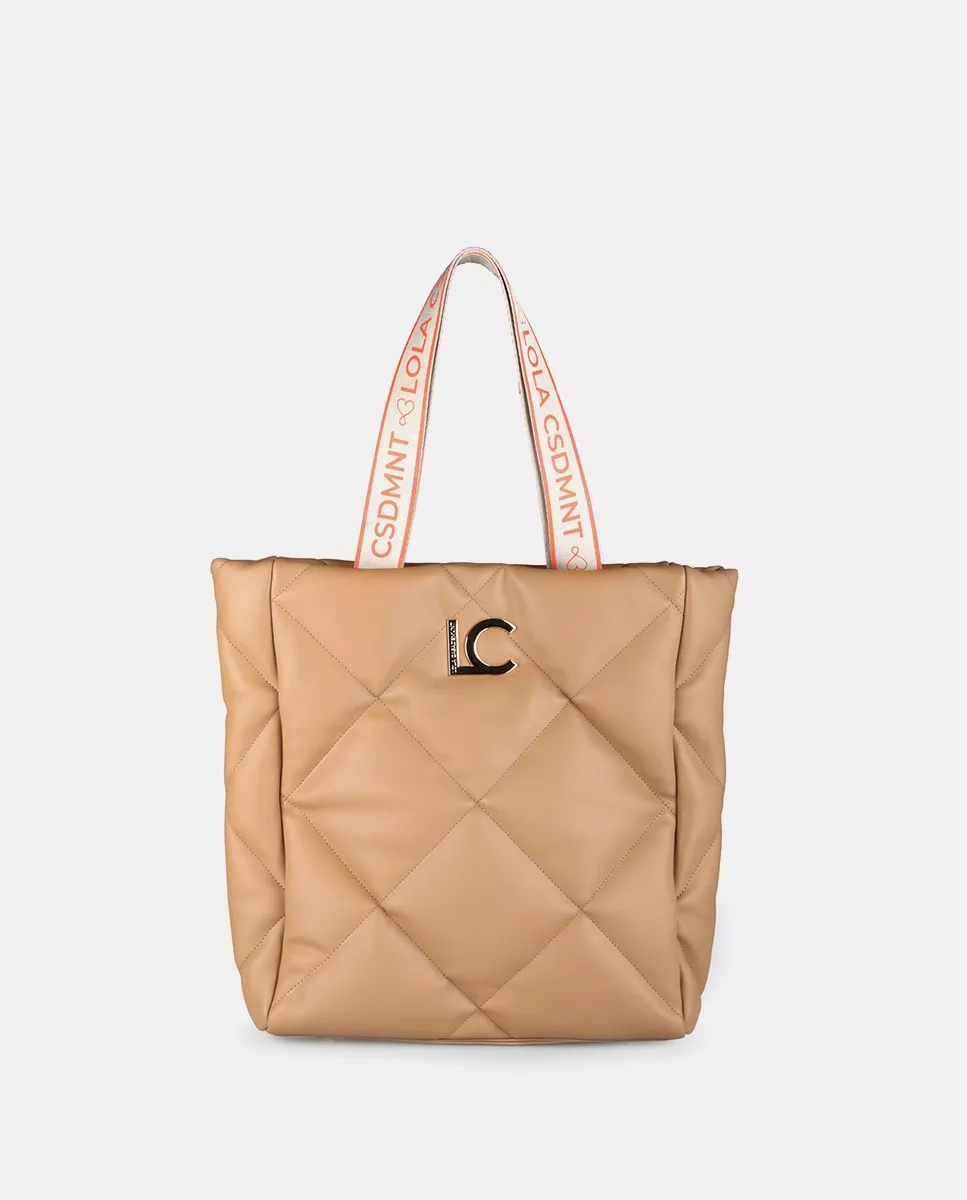 Lola Casademunt - Shopper Pequeño Efecto Piel Acolchado En Beige Con El Logo En Dorado barato