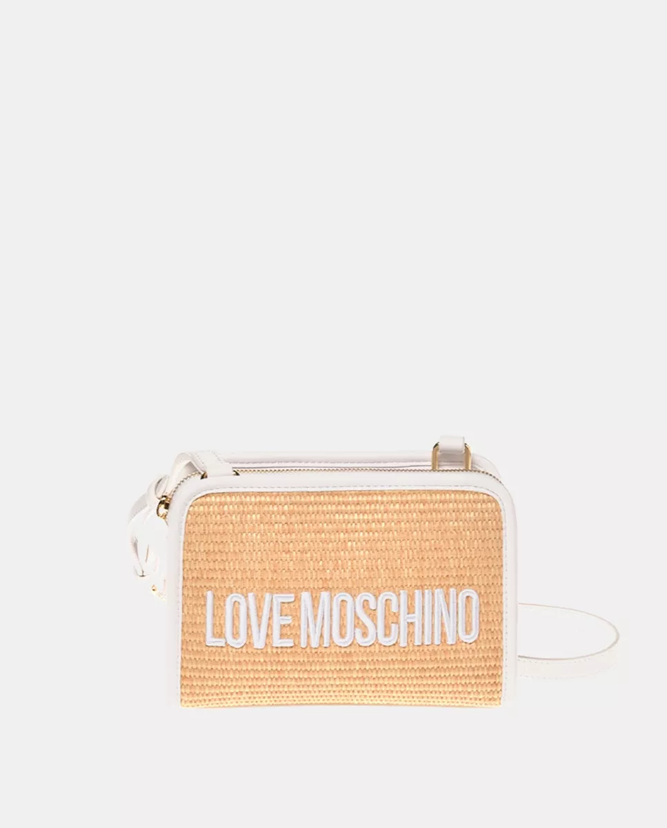 Love Moschino - Bandolera Pequeña En Beige Con Detalles En Blanco En Oferta Love Moschino - Bandolera Pequeña En Beige Con Detalles En Blanco Barato