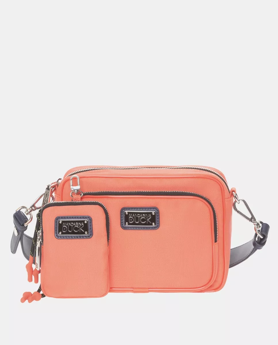 Mandarina Duck - Bandolera Pequeña De Nylon Reciclado Con Charm Monedero Desmontable En Coral barato