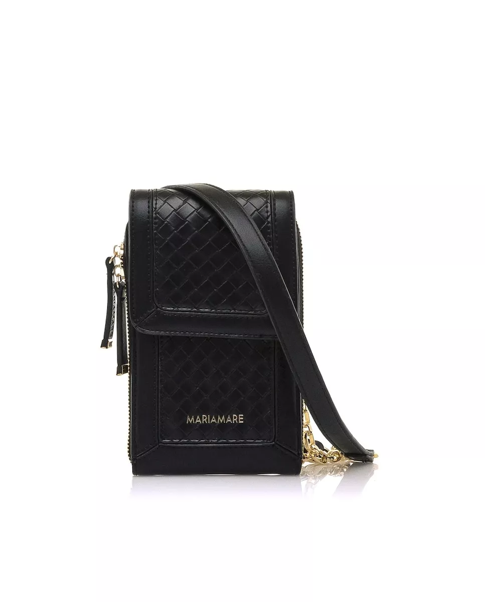 Mariamare - Bolso Para Movil En Color Negro Con Grabado Trenzado Y Cierre Solapa barato