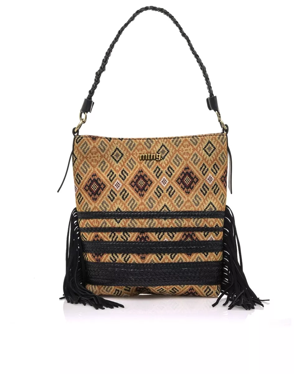 Mustang - Bolso De Hombro En Color Marrón Con Detalle Boho En Negro En Oferta Mustang - Bolso De Hombro En Color Marrón Con Detalle Boho En Negro Barato