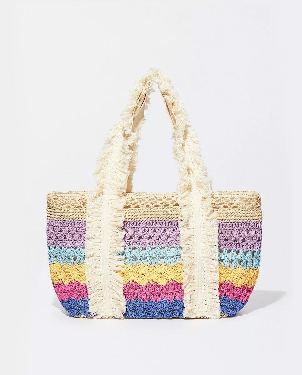 Parfois - Bolso De Hombro Estilo Shopper Con Flecos Y Estampado De Rayas En Varios Colores En Oferta Parfois - Bolso De Hombro Estilo Shopper Con Flecos Y Estampado De Rayas En Varios Colores Barato